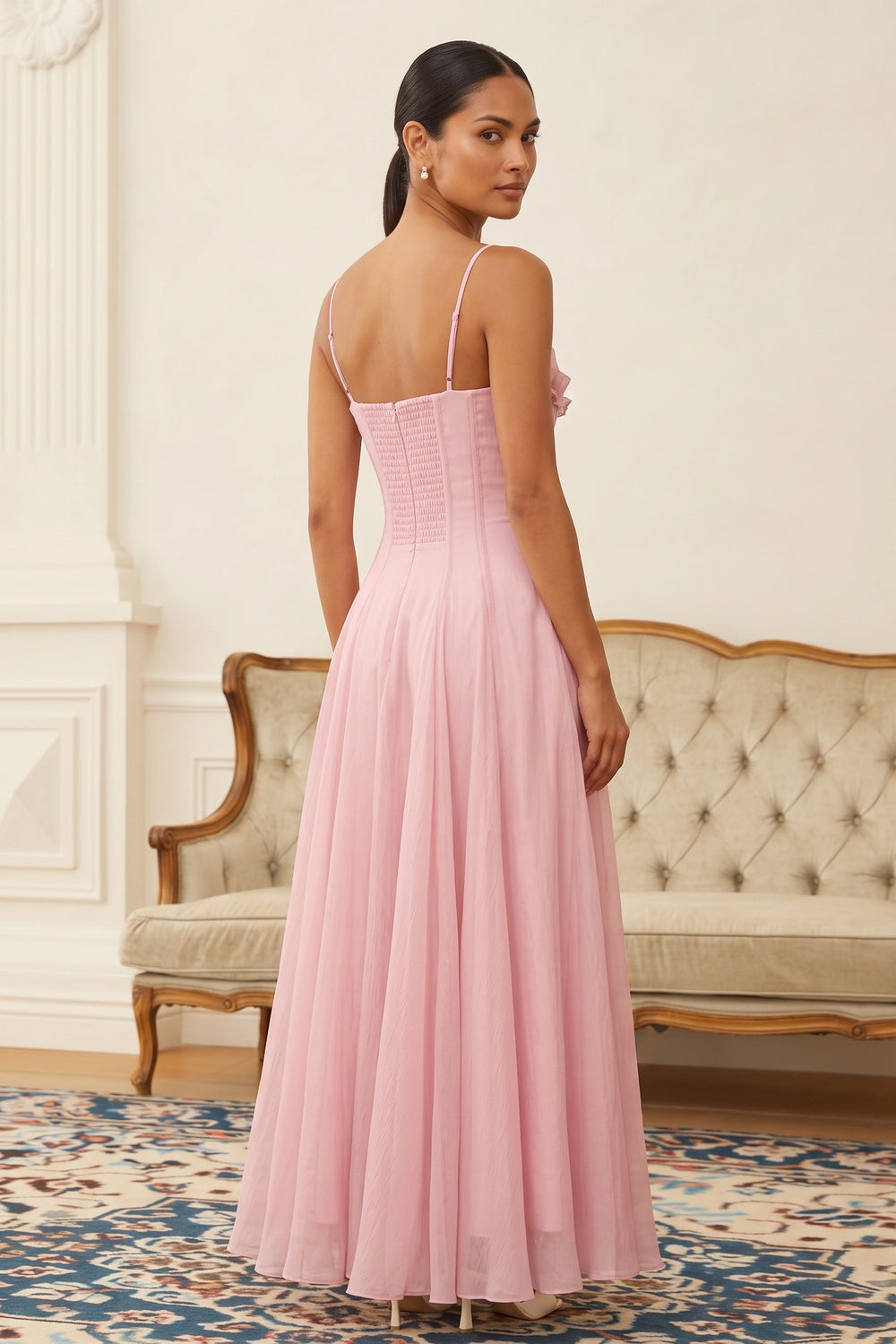459612f48488b917 PASTEL PINK CHIFFON A-LINE MAXI DRESS FOR WEDDING GUEST