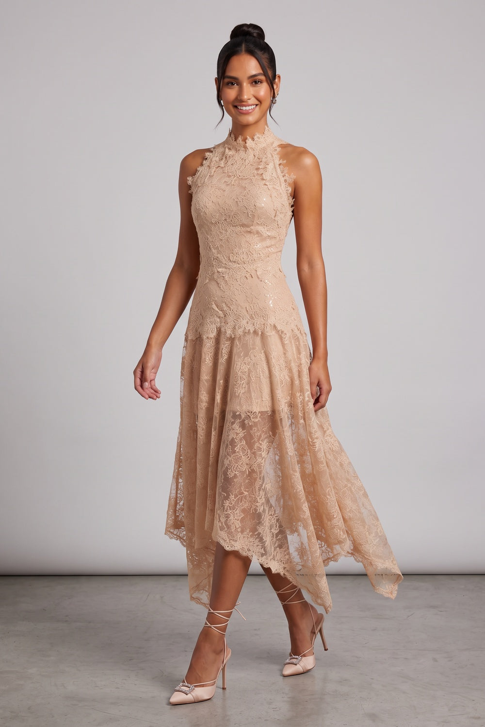 4635b64ca18024ac BEIGE FLORAL LACE A-LINE MIDI DRESS – WEDDING GUEST