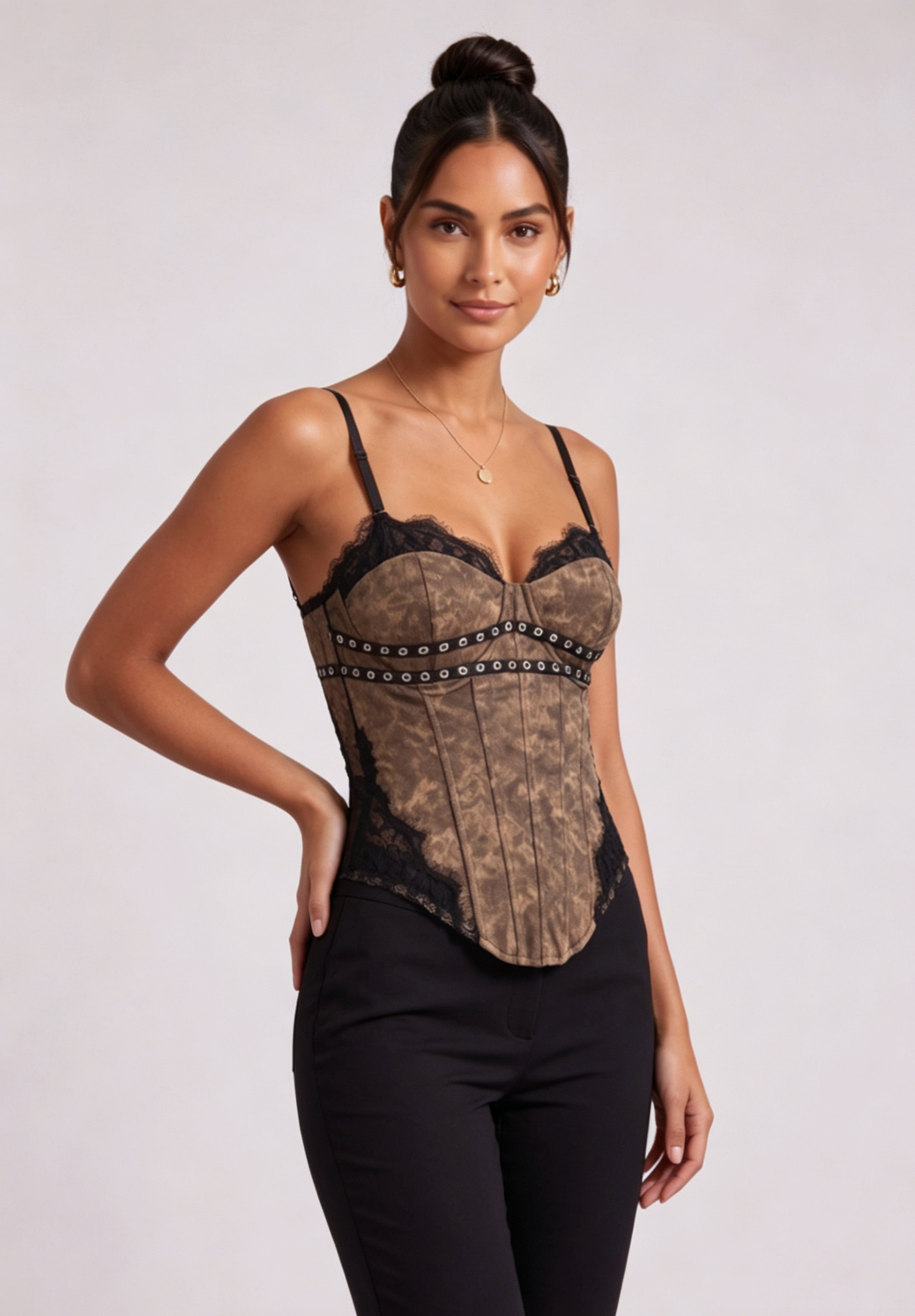 468c6c5d563d8a094cba09b766e8c7f4 BROWN LACE BUSTIER CORSET TOP - STRUCTURED PARTY STYLE
