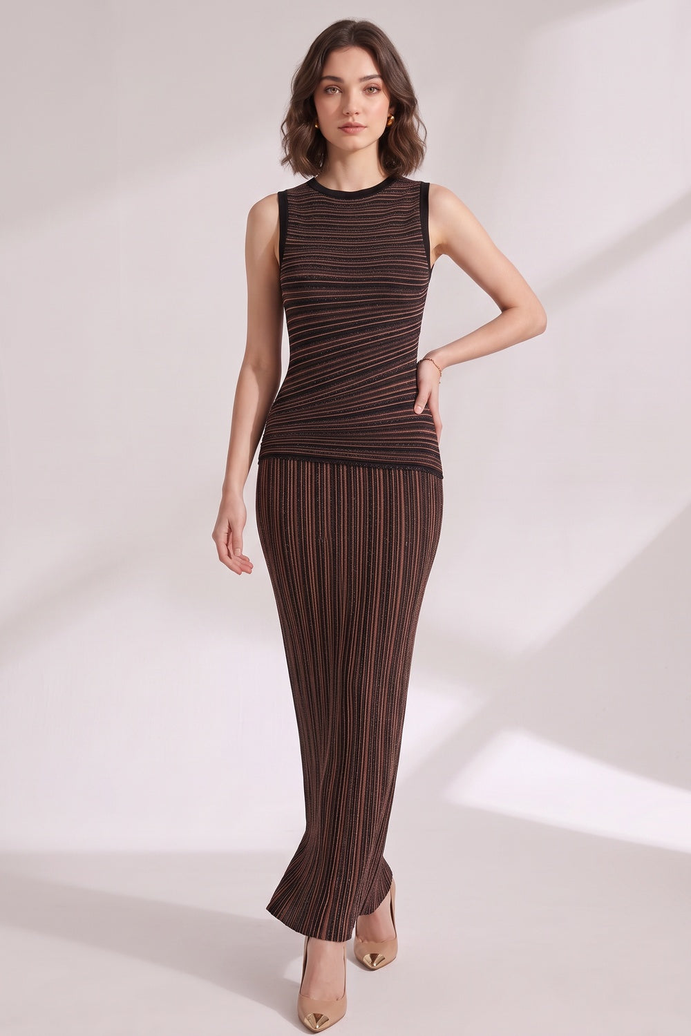 49d9c2163e916183 BLACK BODYCON KNIT TWO-PIECE MAXI SET