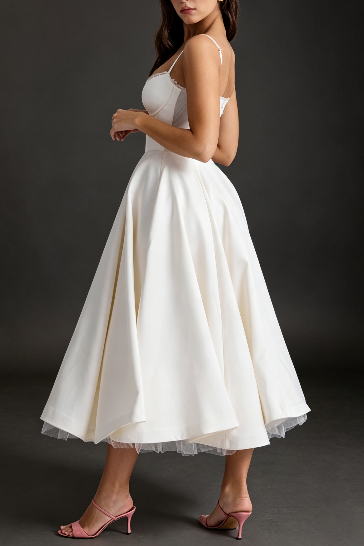 4_db46bb55-fcc6-4e22-a57d-b5d3d6309881 IVORY SATIN MIDI FIT-AND-FLARE WEDDING GUEST DRESS