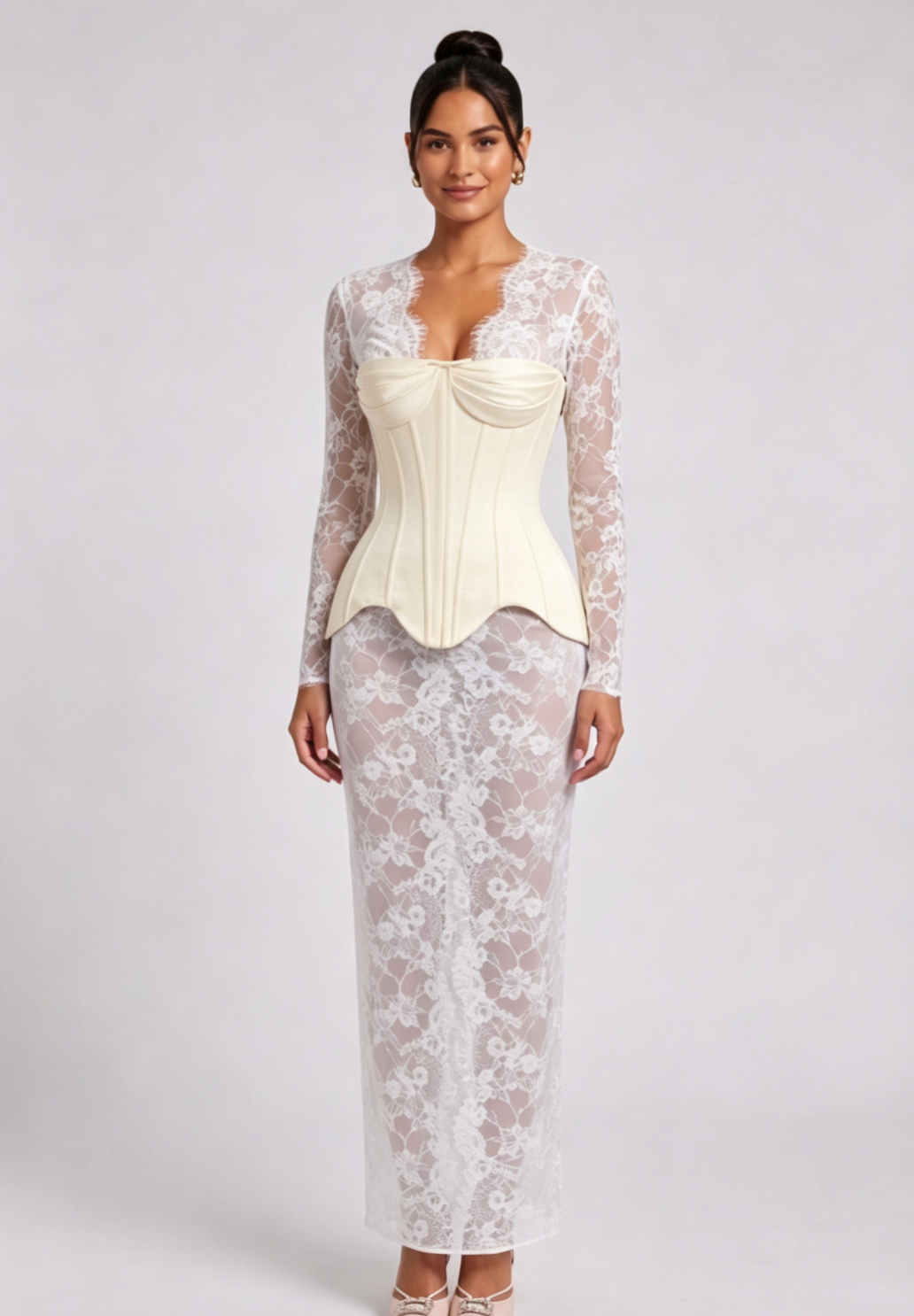 4a674bf734b9d6731519c7e372c62d69 WHITE SHEER LACE CORSET MAXI DRESS WEDDING GUEST