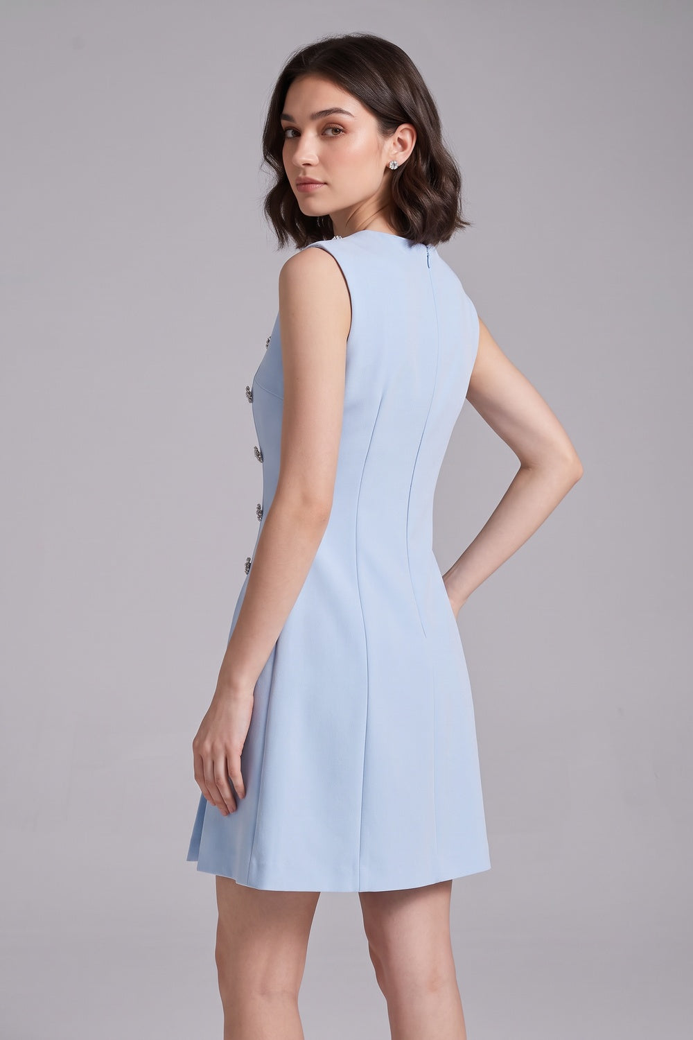 4b3c3f37a00e031c LIGHT BLUE A-LINE SHIFT DRESS – STRUCTURED CREPE