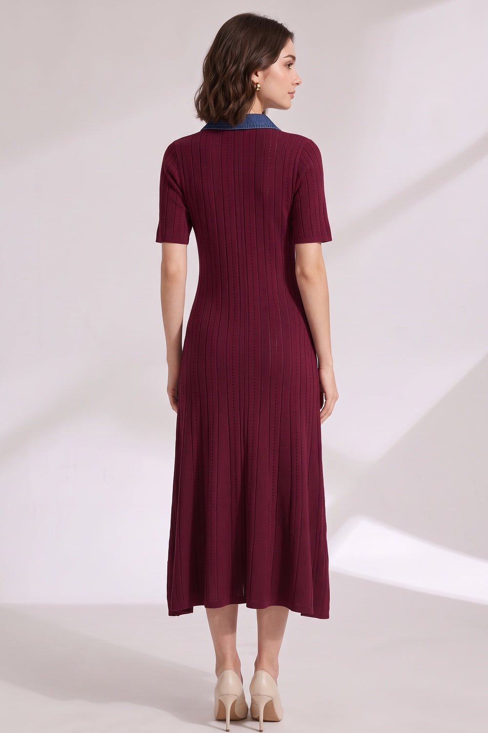 4bea3137e5e981a1 BURGUNDY RIBBED KNIT A-LINE DRESS - FALL WEDDING GUEST