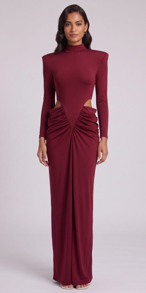 4c4f1a2beeef5d1c BURGUNDY COLUMN GOWN STRETCH JERSEY FORMAL EVENING