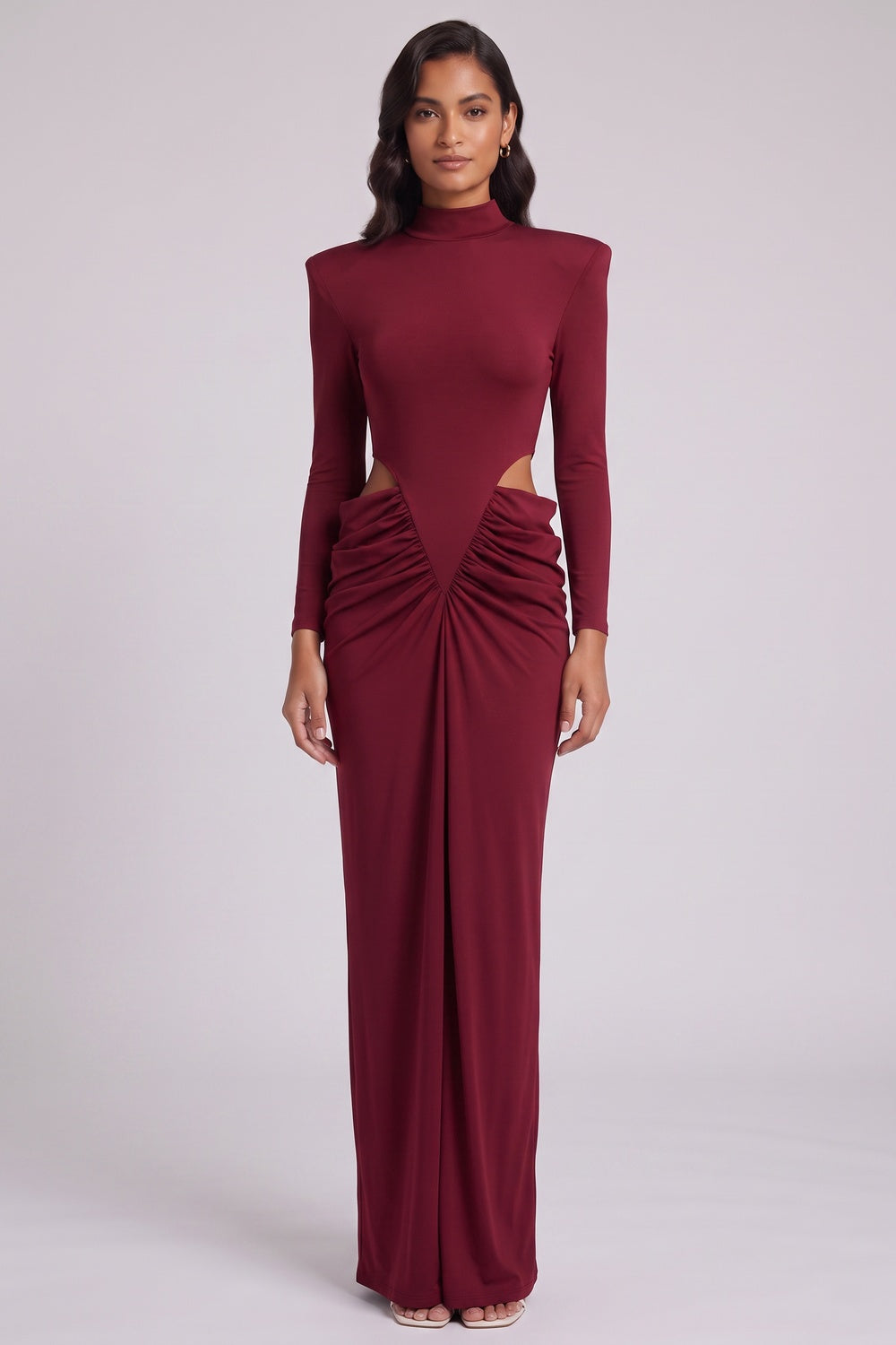 4c4f1a2beeef5d1c BURGUNDY COLUMN GOWN STRETCH JERSEY FORMAL EVENING