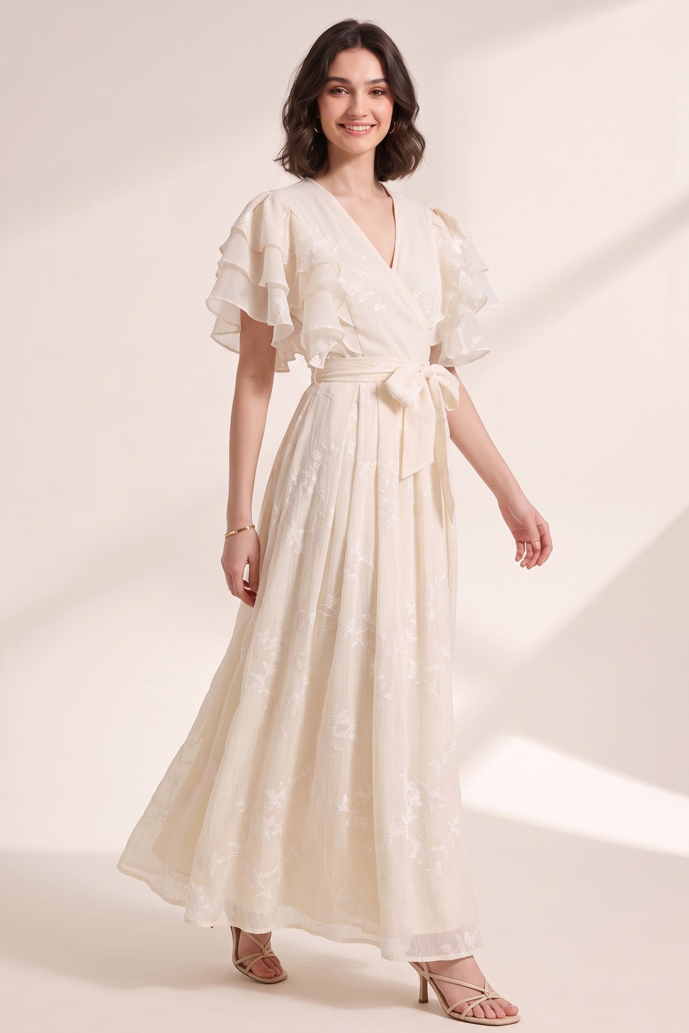 4eae138186da557a CREAM CHIFFON A-LINE WRAP DRESS – WEDDING GUEST
