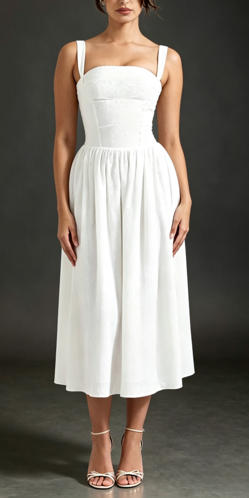 4f0e5b0dec22bb7f41ecf30420a44fc3 WHITE EYELET A-LINE MIDI DRESS - SUMMER COCKTAIL