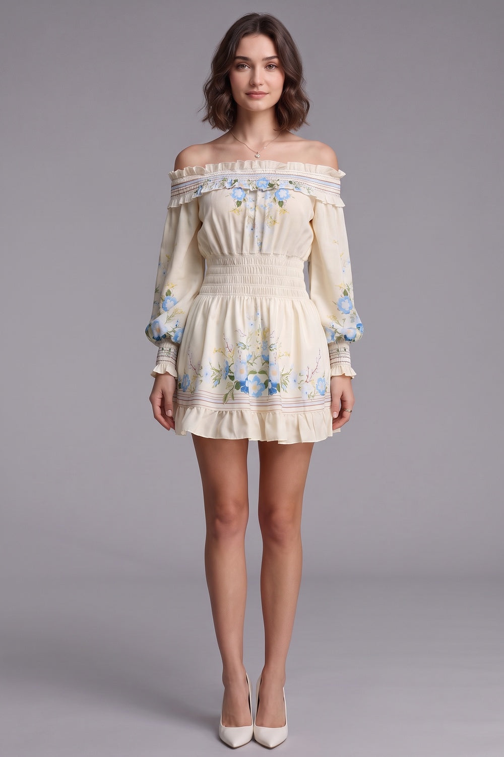 4f8cb1000c5b22d0 CREAM FIT-AND-FLARE CREPE DRESS – WEDDING GUEST