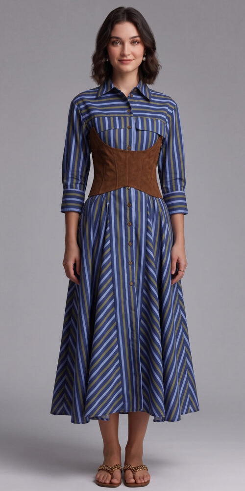 51403885eab95ea5 BLUE A-LINE SHIRT DRESS CORSET BELT CASUAL