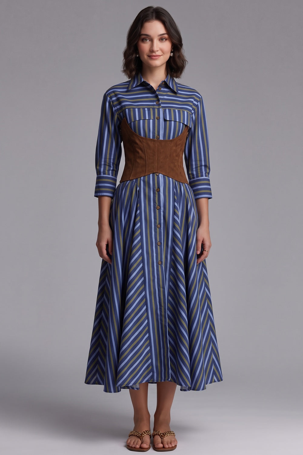51403885eab95ea5 BLUE A-LINE SHIRT DRESS CORSET BELT CASUAL