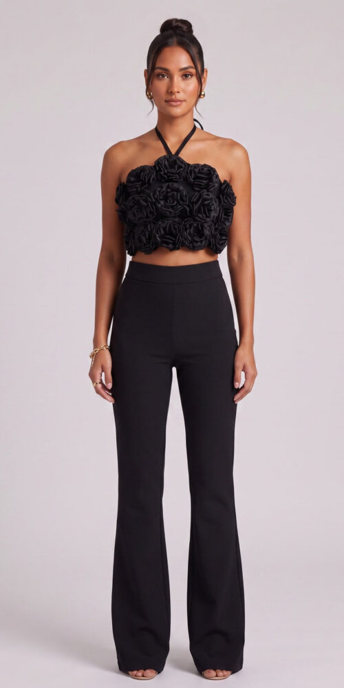 5245ed182f94229f BLACK HALTER 3D ROSETTE TWO-PIECE SET – PARTY