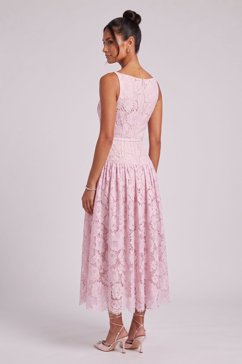 52840281b2a02e8f LIGHT PINK FLORAL LACE A-LINE MIDI DRESS