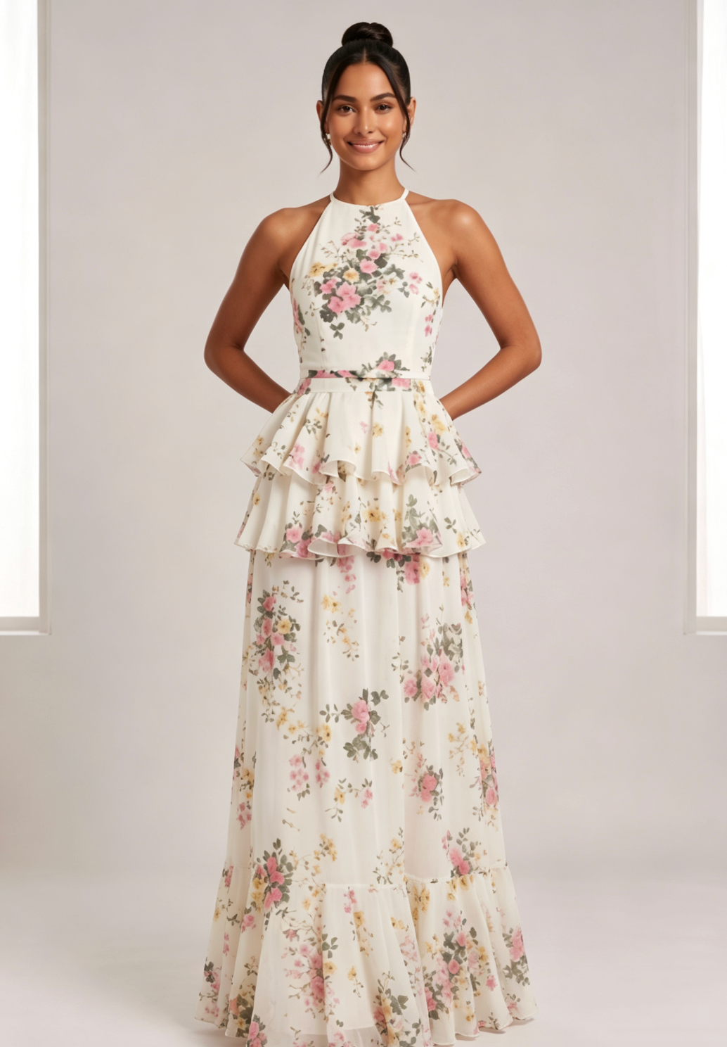 55757b7d1b03a1068c2ab5ea73db0aa9 IVORY CHIFFON HALTER A-LINE GOWN FOR FORMAL WEDDINGS