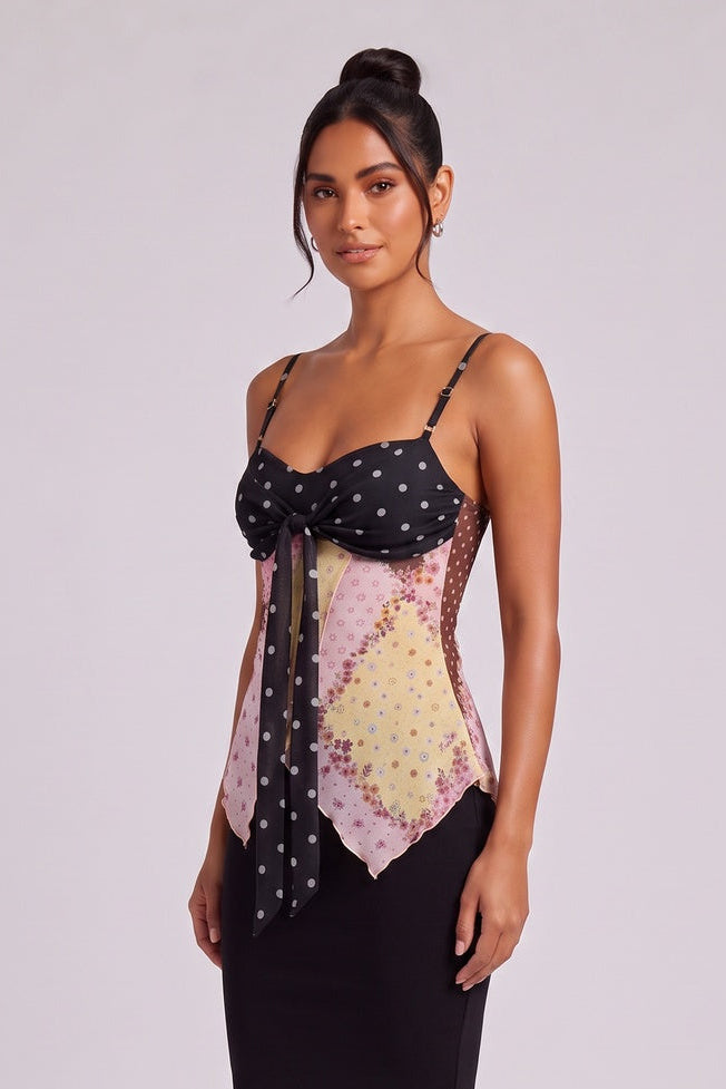 55ca3db1d7754ae4 SHEER CHIFFON ASYMMETRIC HANKY HEM CAMI TOP