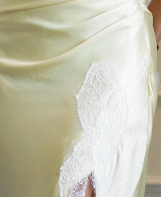 55ddb7aba843a06031e6e6a48af19305 PALE YELLOW SATIN COLUMN GOWN LACE FORMAL