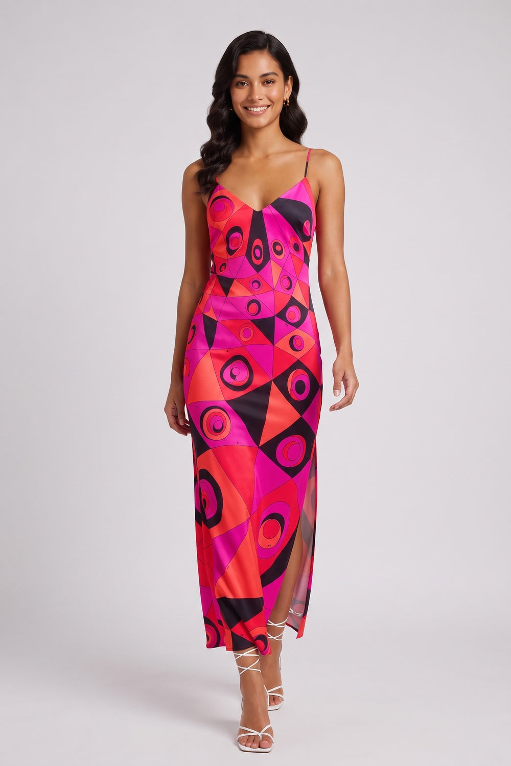 56c5fa923a3e045b HOT PINK SATIN COLUMN SLIP DRESS - FORMAL EVENING