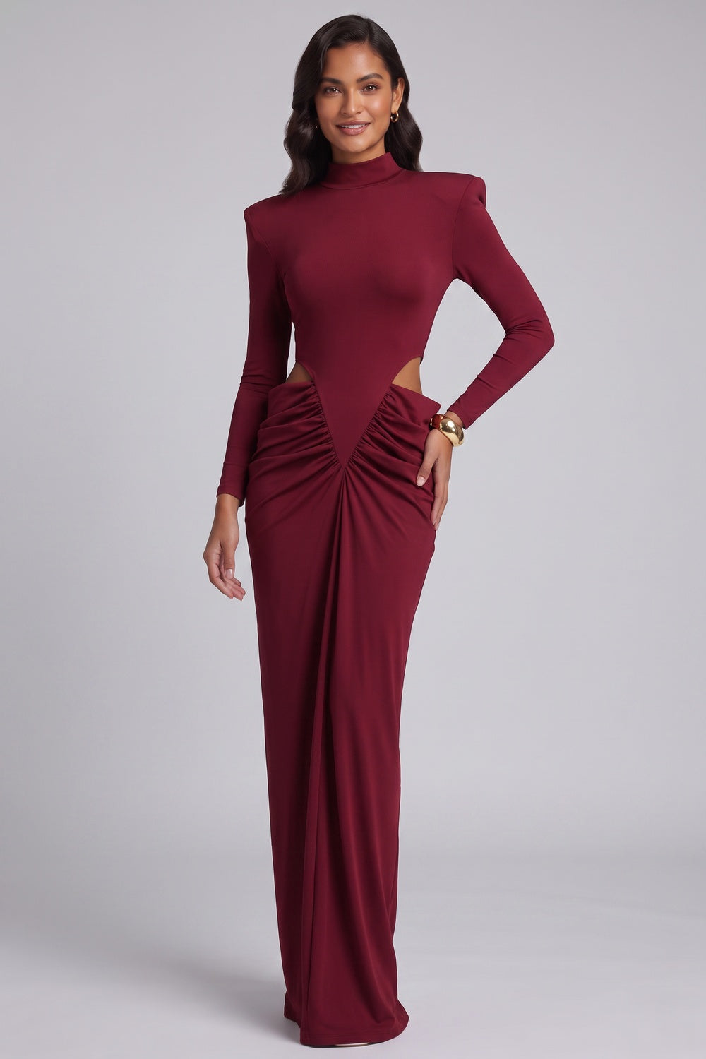 574deca919a49c4d BURGUNDY COLUMN GOWN STRETCH JERSEY FORMAL EVENING