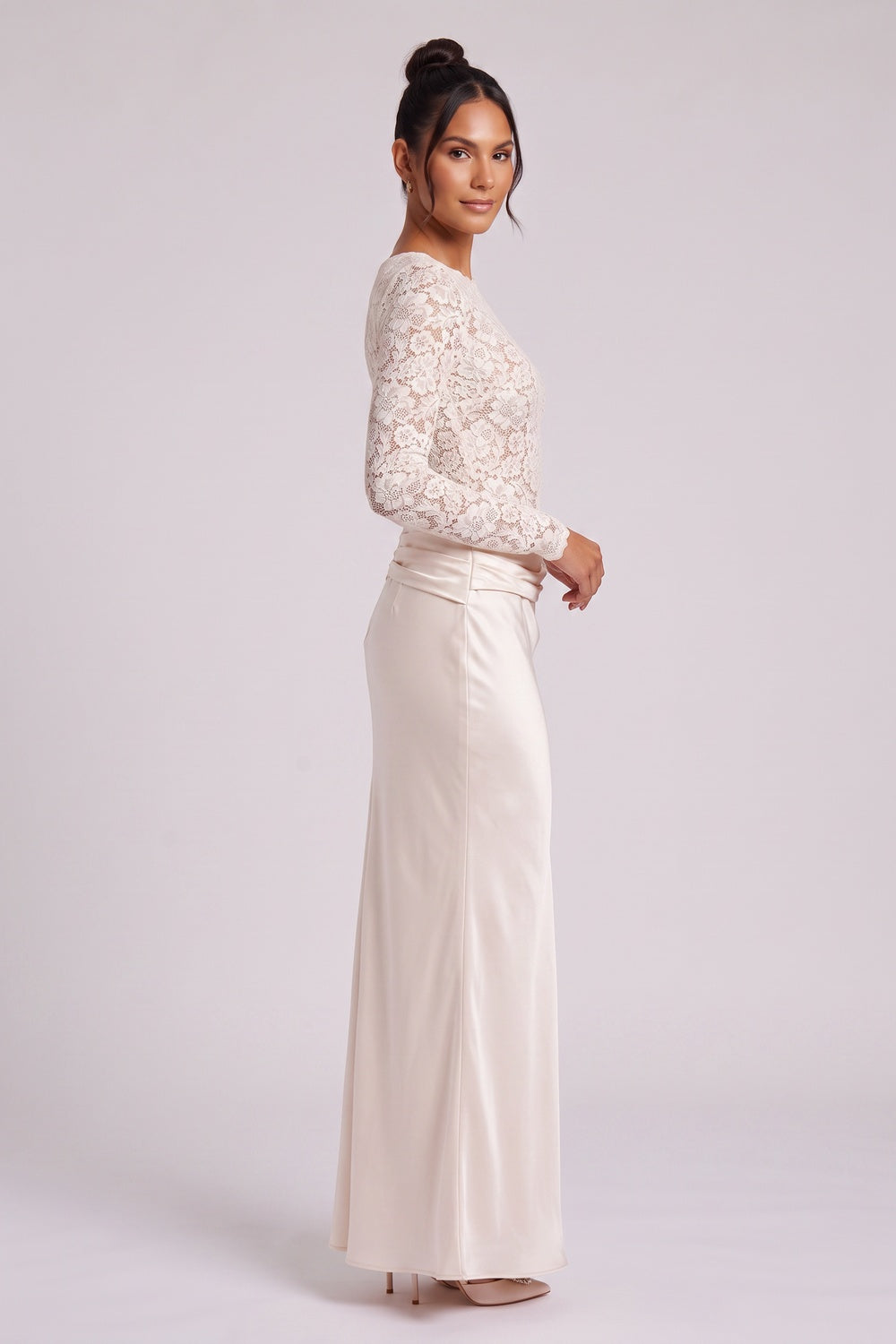 57735b9cff717fc6 CREAM FLORAL LACE COLUMN GOWN | WEDDING
