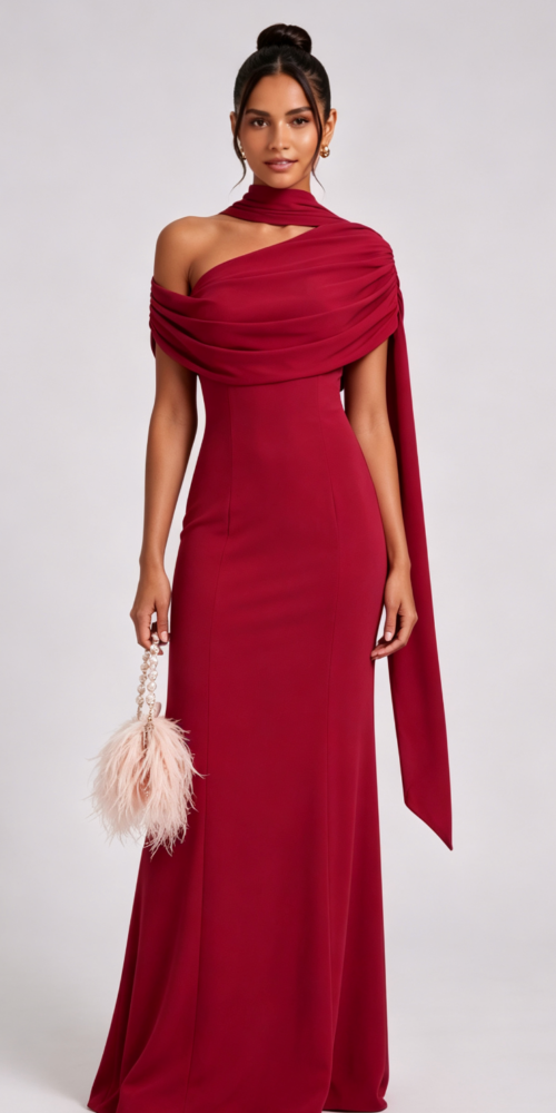 57c3781308aa039d359a41ed11ca87da DEEP RED CREPE COLUMN GOWN | FORMAL EVENING