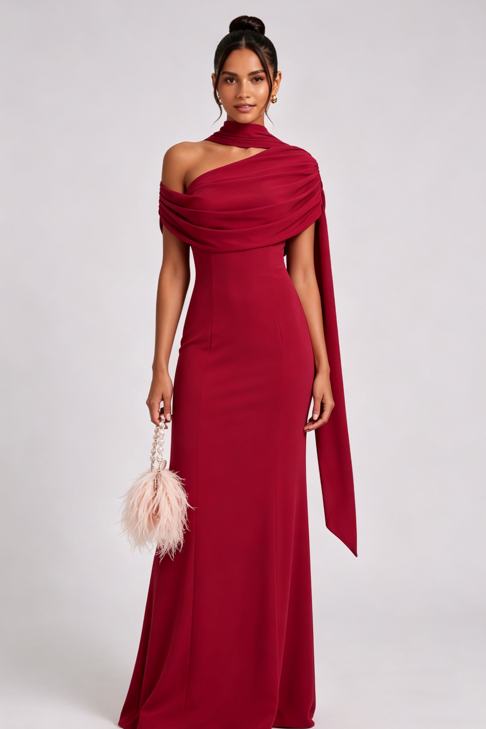 DEEP RED CREPE COLUMN GOWN | FORMAL EVENING
