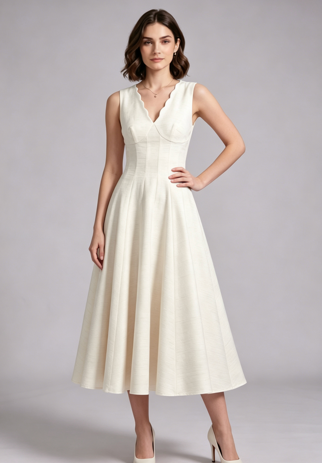 58060756db1131e035a9ce2308aaf4e6 IVORY TEXTURED A-LINE MIDI DRESS WEDDING GUEST