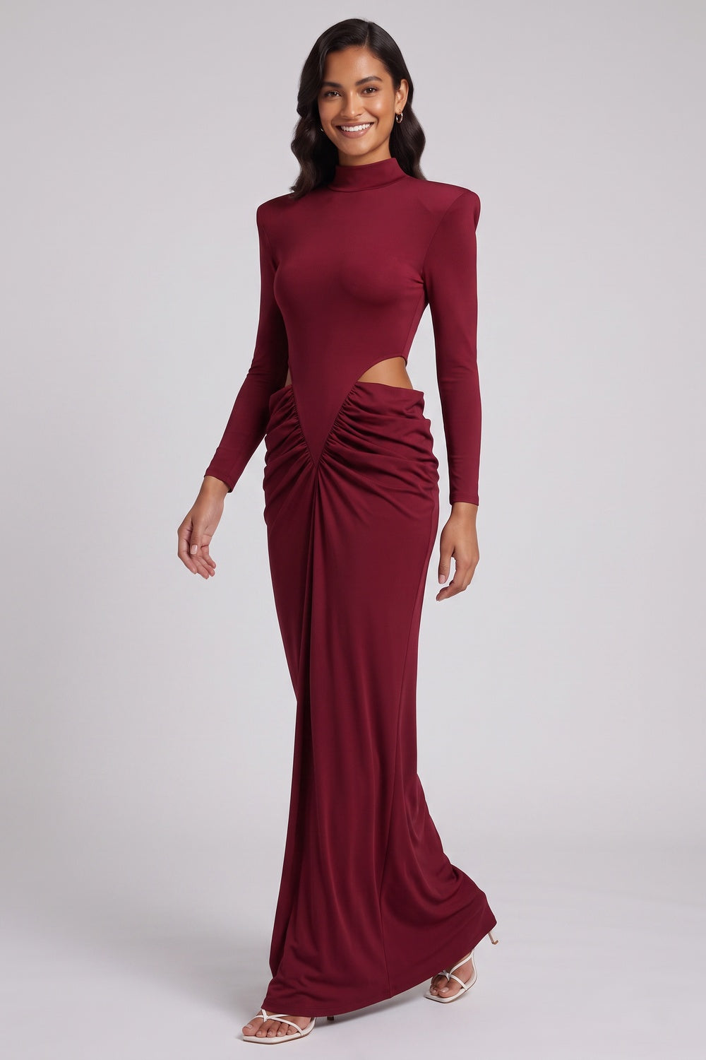5995f2a2686d1907 BURGUNDY COLUMN GOWN STRETCH JERSEY FORMAL EVENING