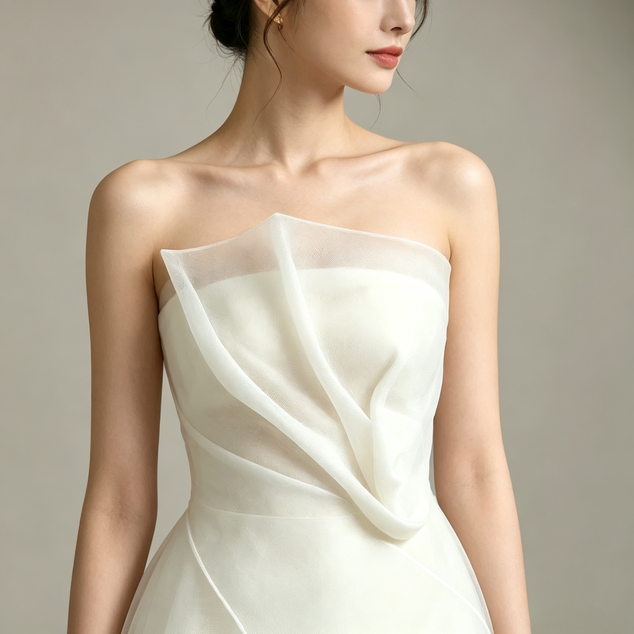 STRAPLESS ORGANZA MIDI DRESS – WHITE PROM & WEDDING