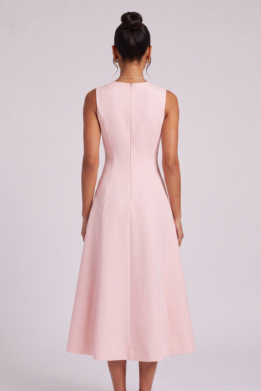 5b9a2e6869a1137b PALE PINK A-LINE MIDI DRESS | FLORAL WEDDING GUEST