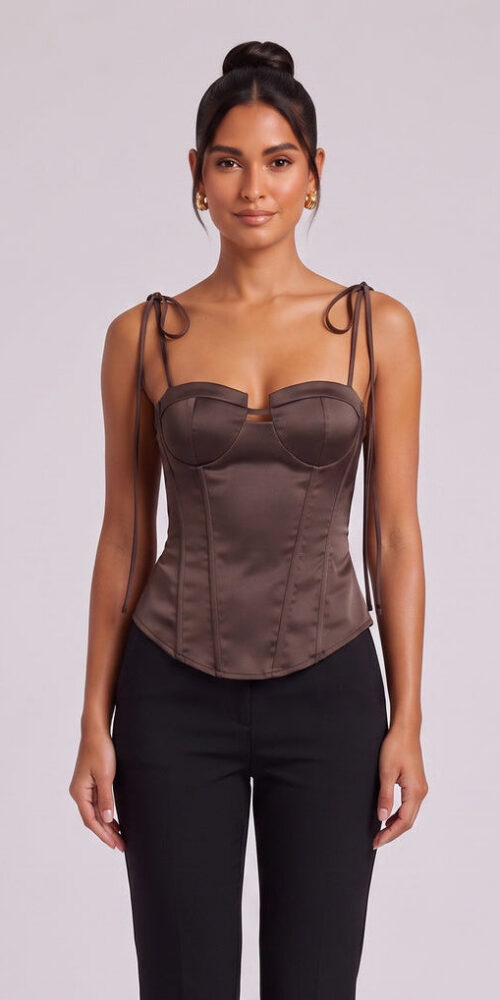5ca16836a0952fdd DARK BROWN SATIN CORSET TOP - PARTY & FORMAL