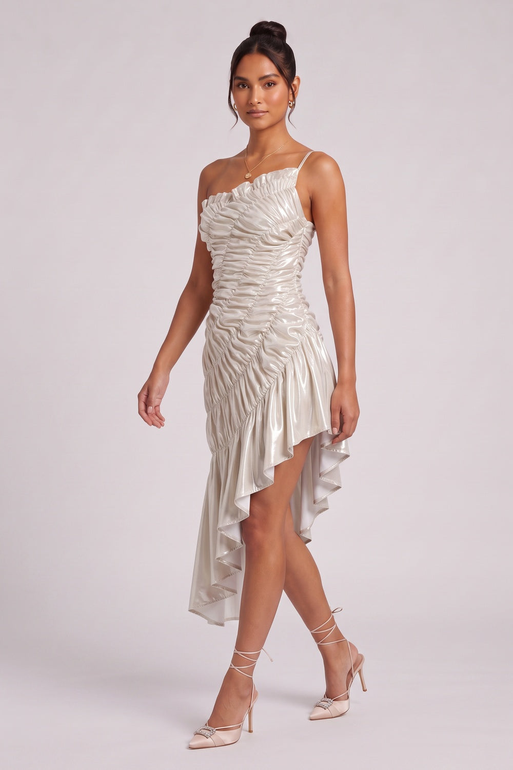 5d6c117d0dec499d CHAMPAGNE GOLD RUCHED ASYMMETRIC COCKTAIL DRESS