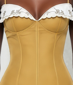 5e21a050d462fa47ea9e2a3914b7610a MUSTARD CHIFFON FIT-AND-FLARE MIDI DRESS SCALLOP COLLAR