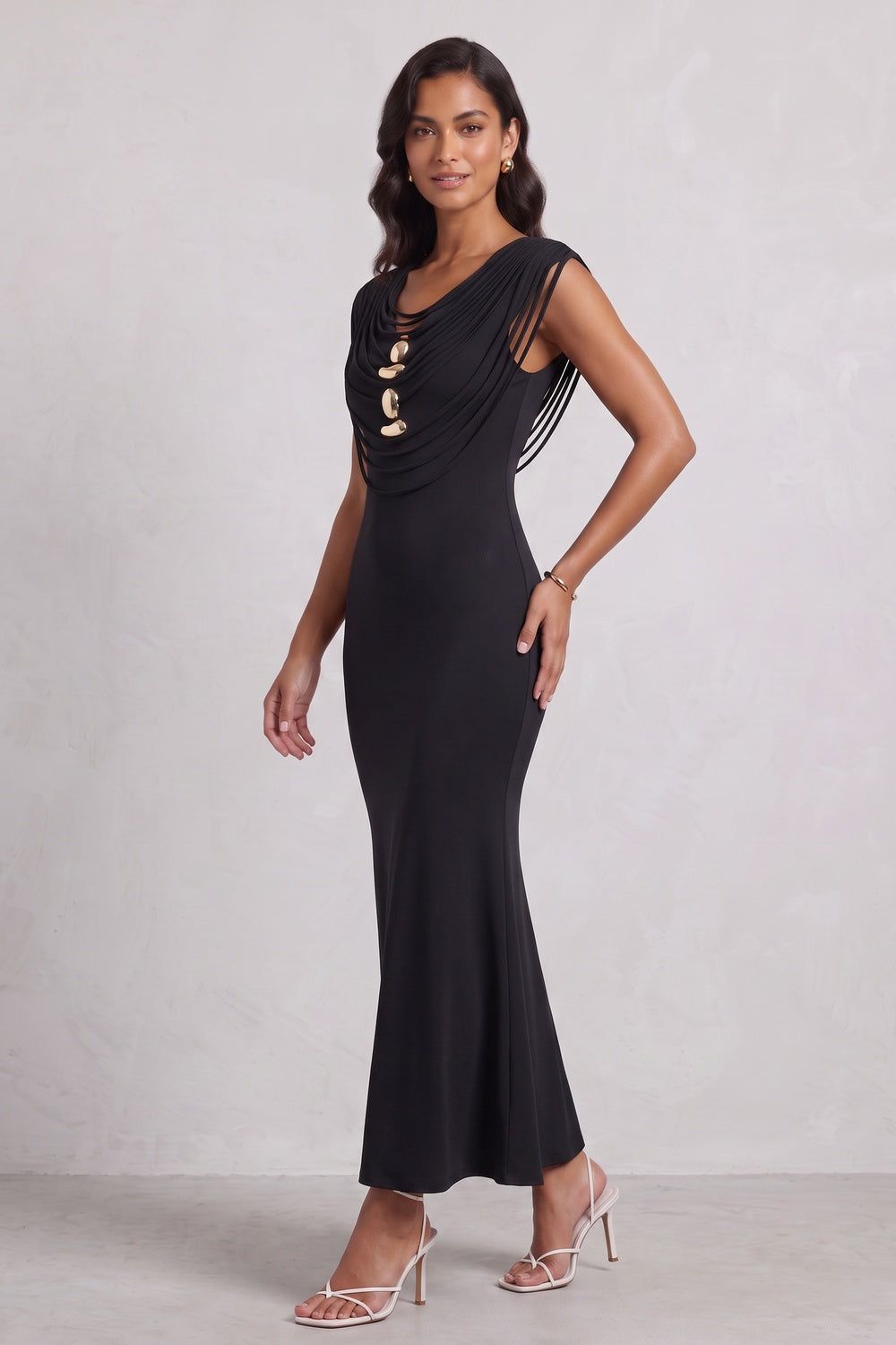 5f0d7e0a15fe6d5b BLACK STRETCHY MERMAID MAXI DRESS FOR EVENING
