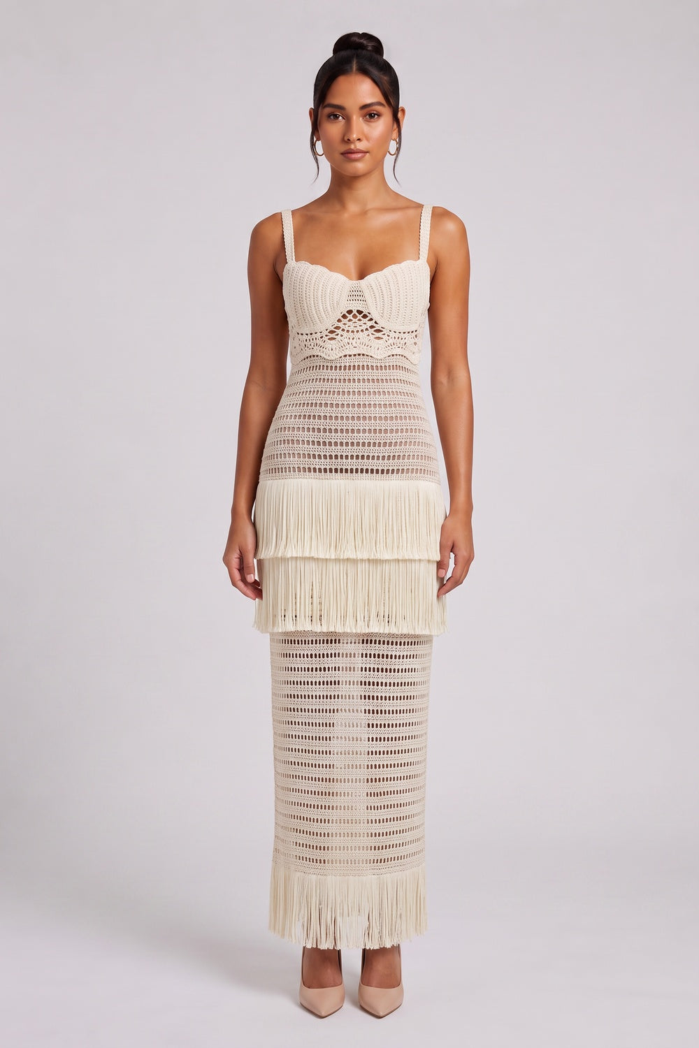 5f6c916ab76580a4 CREAM CROCHET COLUMN DRESS - BOHO WEDDING GUEST