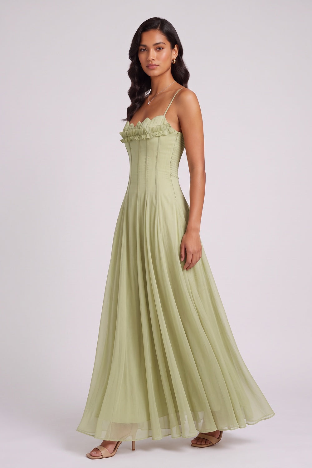 6148fe24d5cc971b SAGE GREEN CHIFFON A-LINE GOWN – FORMAL & WEDDING