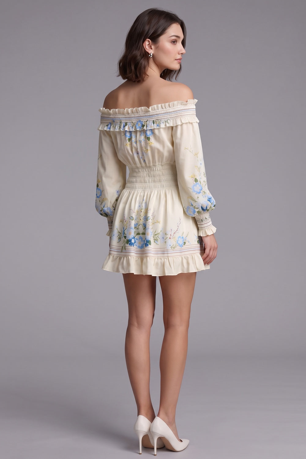 67a4db80e2efaaf2 CREAM FIT-AND-FLARE CREPE DRESS – WEDDING GUEST
