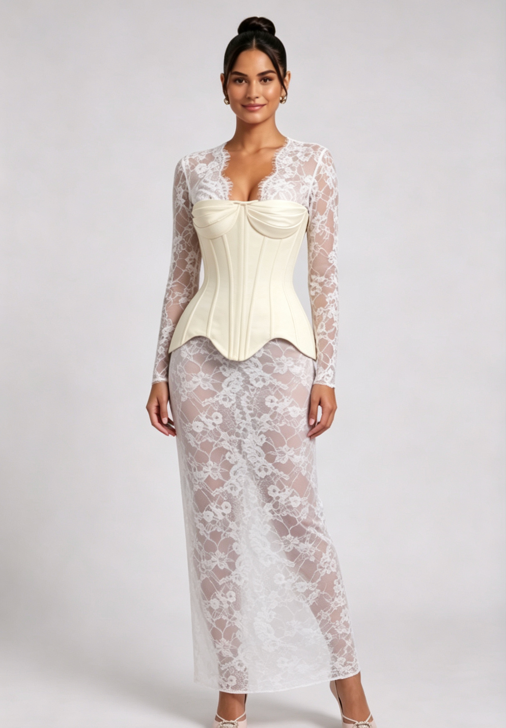 67c710809c3e3f5515d1888f918564c2 WHITE SHEER LACE CORSET MAXI DRESS WEDDING GUEST
