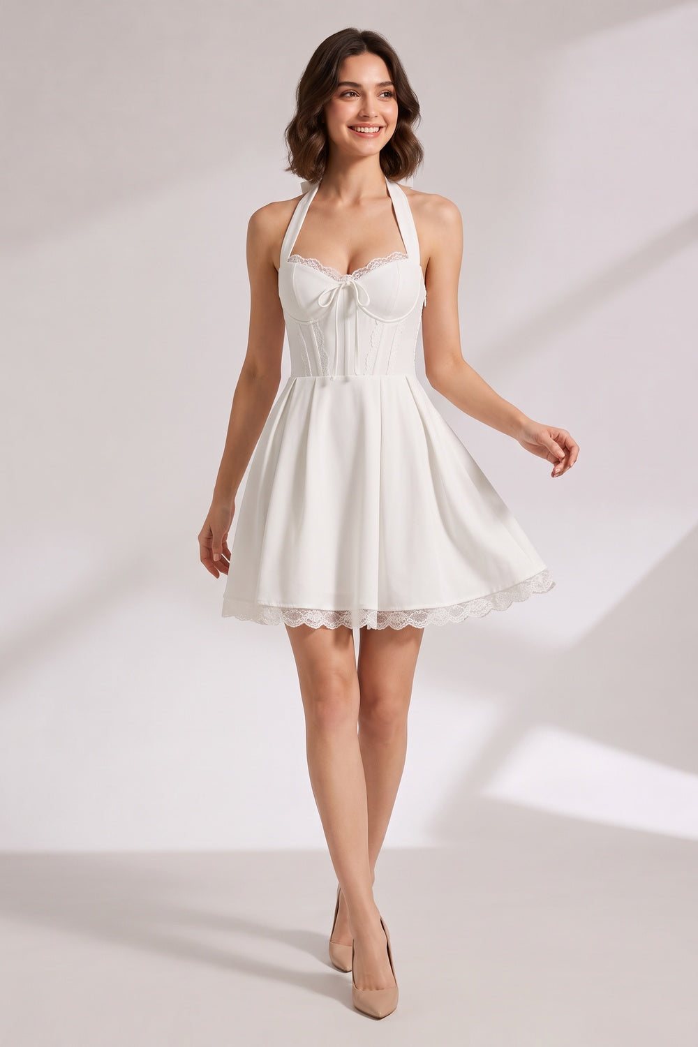 68746678b7f19abe WHITE WOVEN A-LINE DRESS – CASUAL & FORMAL STYLE