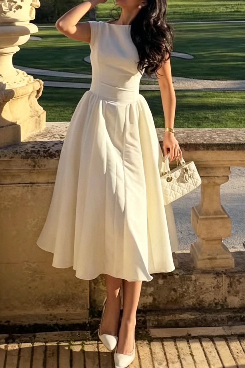 6_4e6e2cd1-cad6-4997-a999-4755e5535cbb IVORY SATIN FIT-AND-FLARE MIDI DRESS – WEDDING GUEST