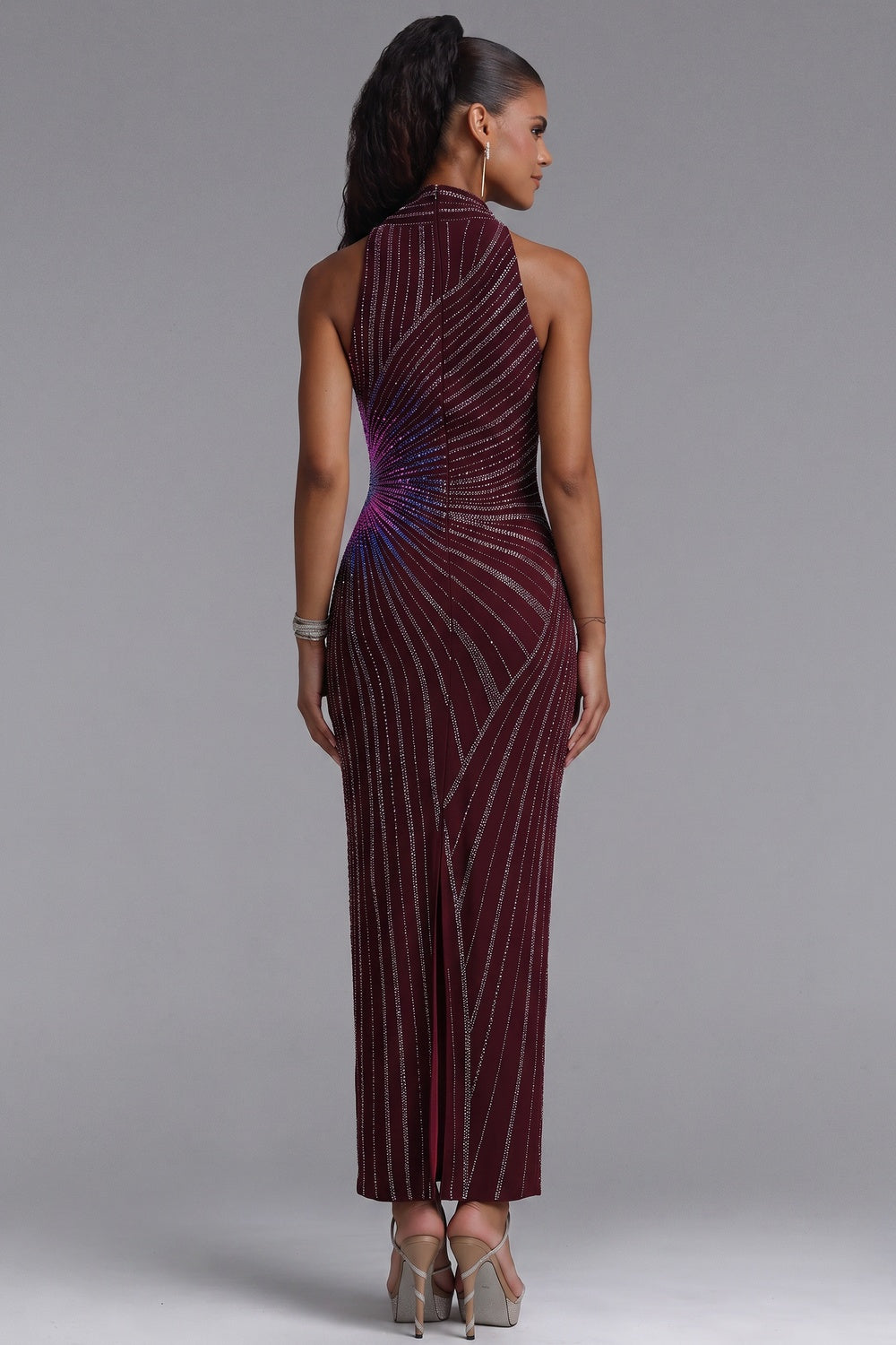 6a59412ee6d0bf2f BURGUNDY CREPE COLUMN GOWN – FORMAL EVENING MAXI