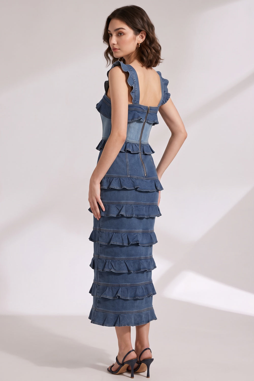 6c14478740c84552 MEDIUM BLUE DENIM SHEATH DRESS CASUAL DAY OUT