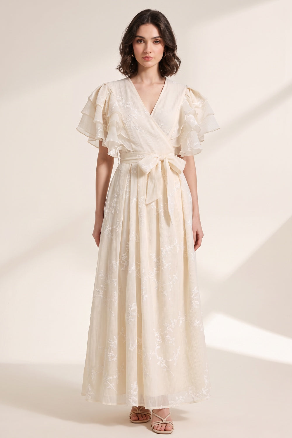 6ce1751cd53d8e8b CREAM CHIFFON A-LINE WRAP DRESS – WEDDING GUEST
