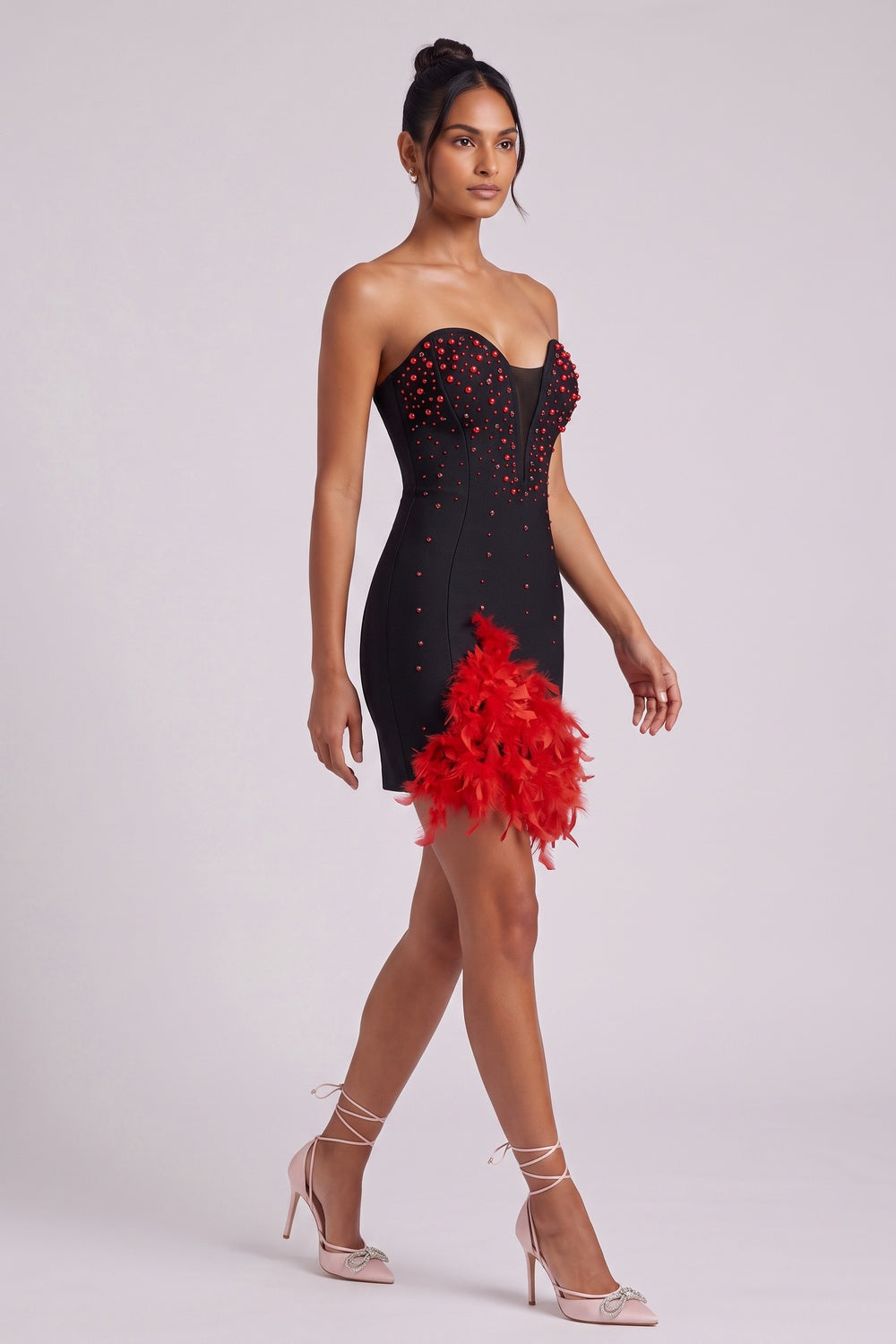 6daa04d1c0dd5767 BLACK FEATHER TRIM BODYCON MINI DRESS – PARTY