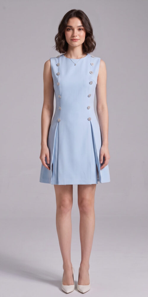 6ea222dd0dd2a0c0 LIGHT BLUE A-LINE SHIFT DRESS – STRUCTURED CREPE