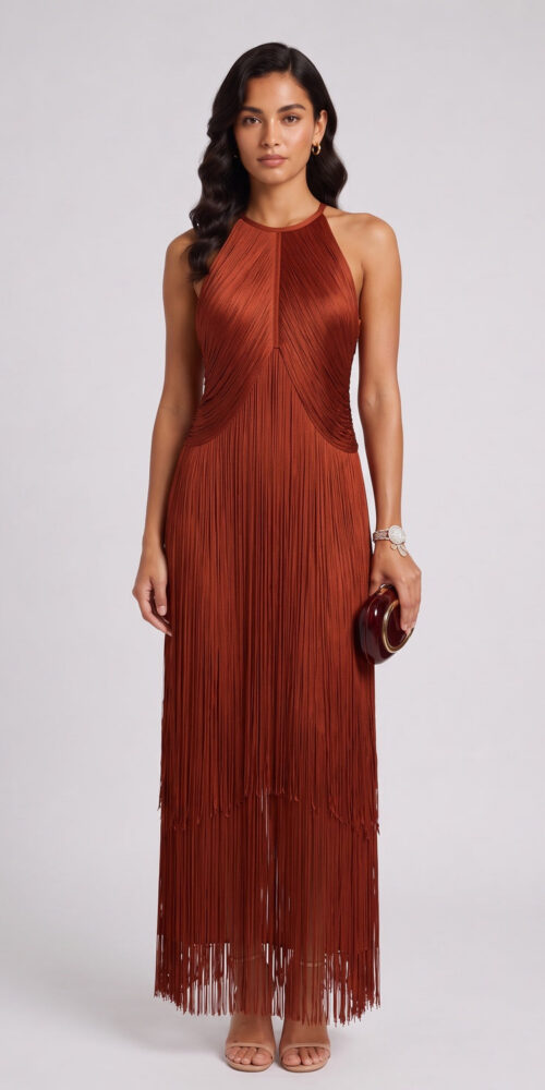 6faf1c3249ab428f RUST FRINGE COLUMN DRESS – BOHO WEDDING GUEST STYLE