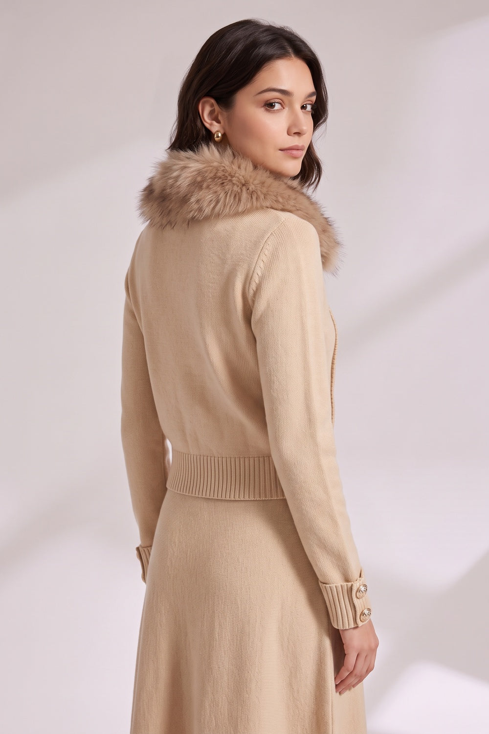 7138e6bd8e824251 BEIGE CROPPED FITTED CARDIGAN JACKET - WORK & CASUAL