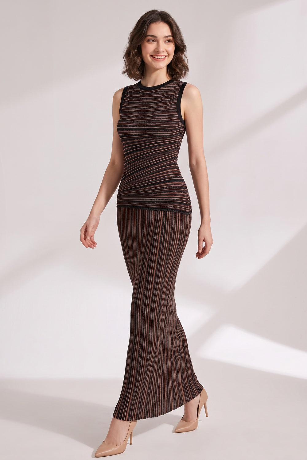 730b2c6ef371c8f2 BLACK BODYCON KNIT TWO-PIECE MAXI SET