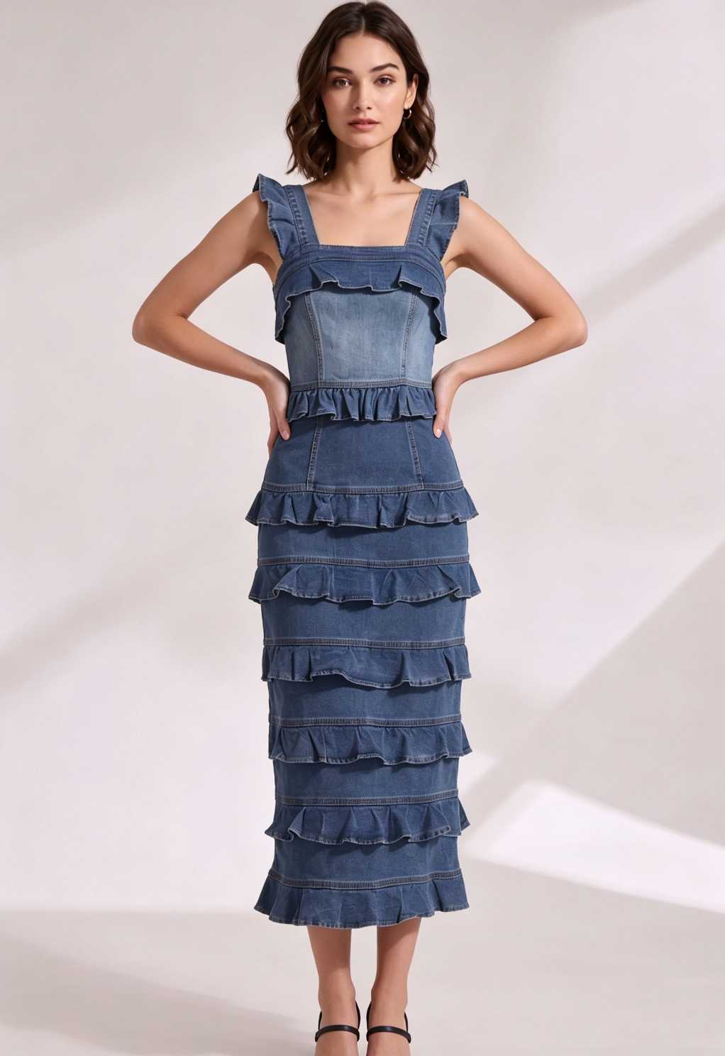 73397cb54f5608a8c420f73f9fd943a4 MEDIUM BLUE DENIM SHEATH DRESS CASUAL DAY OUT