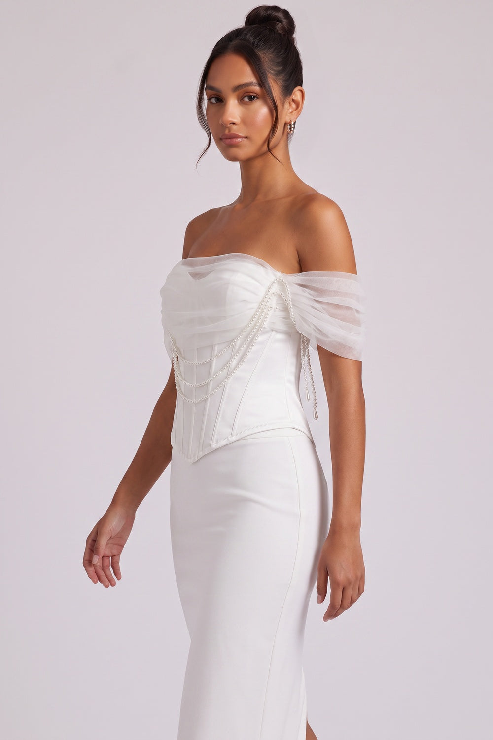 770823dd705a114c SATIN CORSET TOP – PEARL OFF-SHOULDER BRIDAL