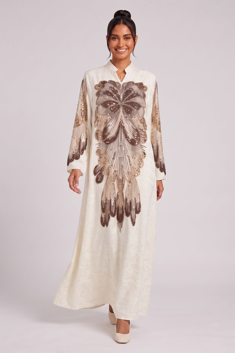 782d97805571caec CREAM A-LINE KAFTAN DRESS – TEXTURED CREPE SILK